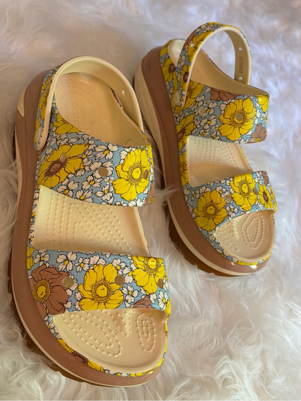CROCS Women's Yellow Floral Platform Sandals